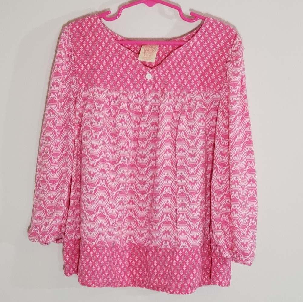 Faded Glory Pink/White LS Tunic - 10-12